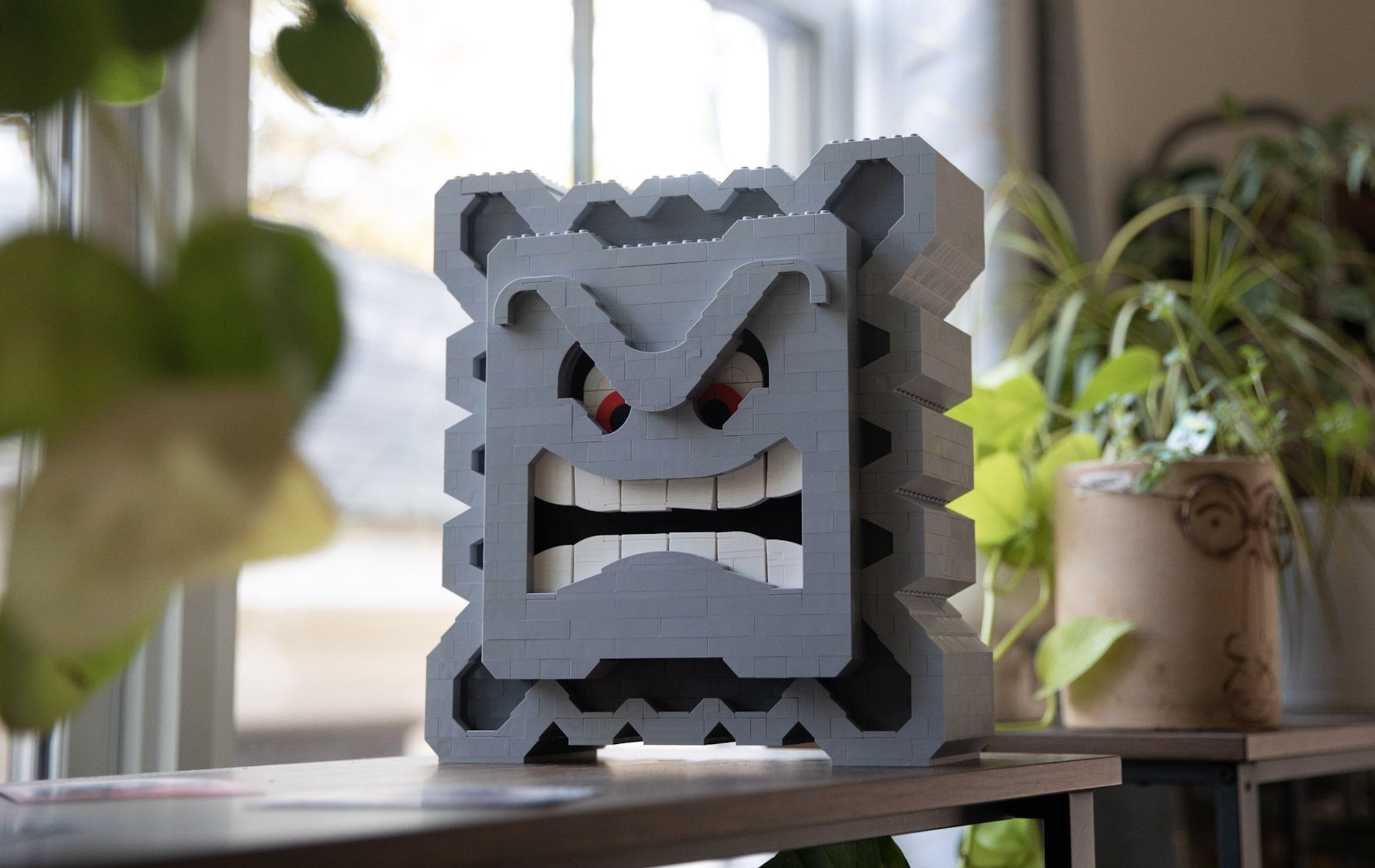 Angry Block in Lifestyle Setting Built with LEGO Bricks by Bricker Builds