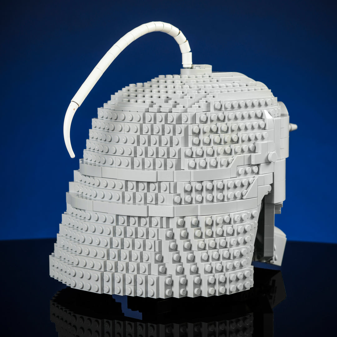 Alchemy Helmet made of LEGO bricks studio photo three quarters back right