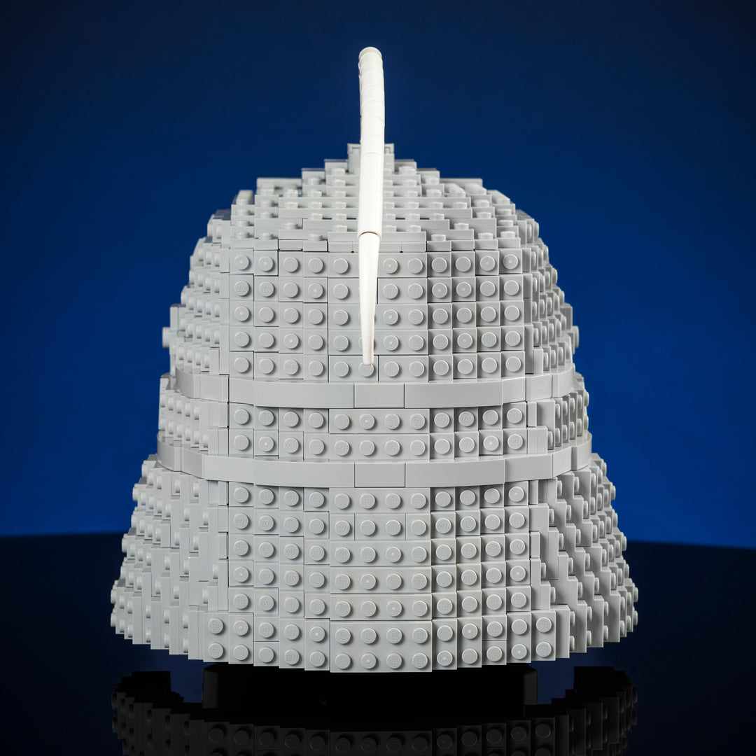 Alchemy Helmet made of LEGO bricks studio photo back