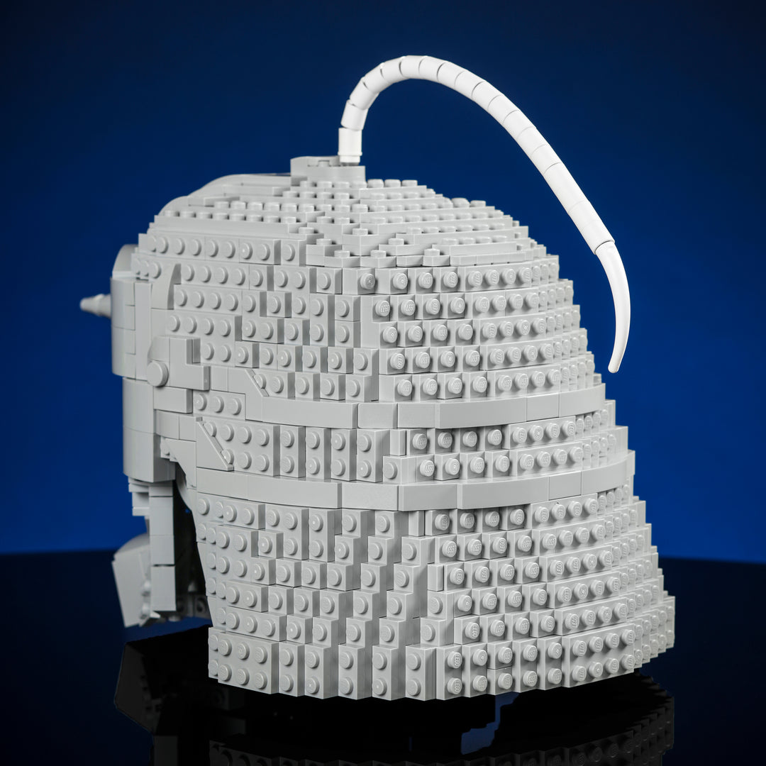 Alchemy Helmet made of LEGO bricks studio photo three quarters back left