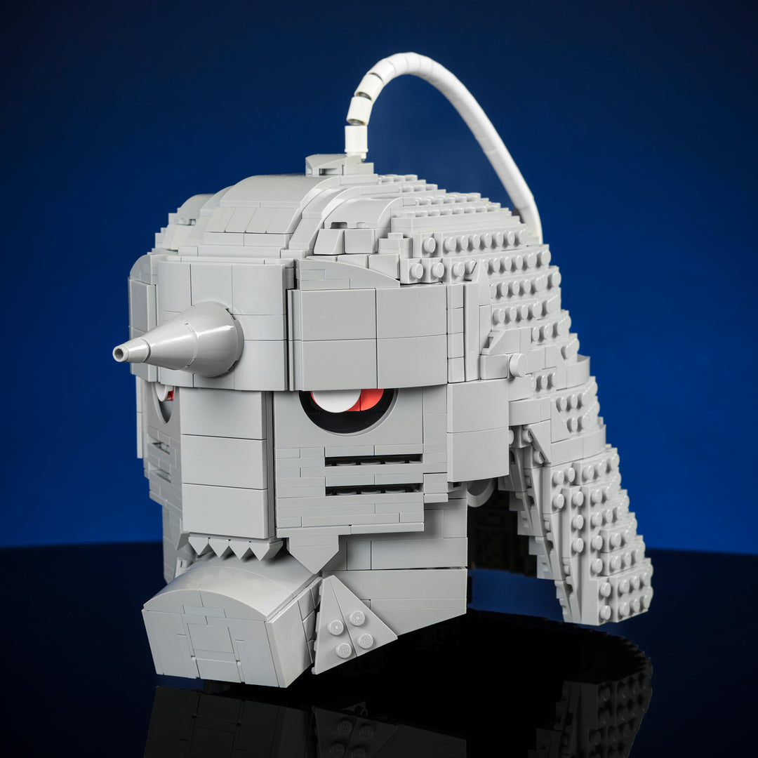Alchemy Helmet made of LEGO bricks studio photo three quarters left