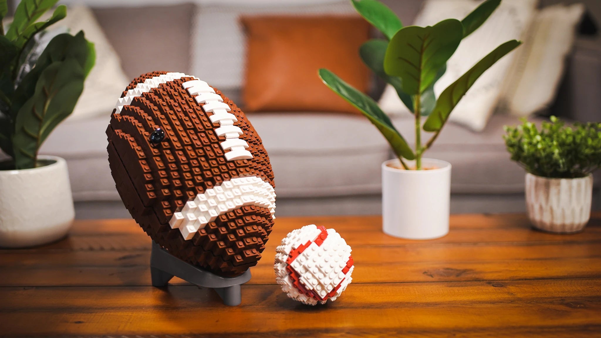 American Football and Baseball on Shelf built with LEGO bricks by Bricker Builds