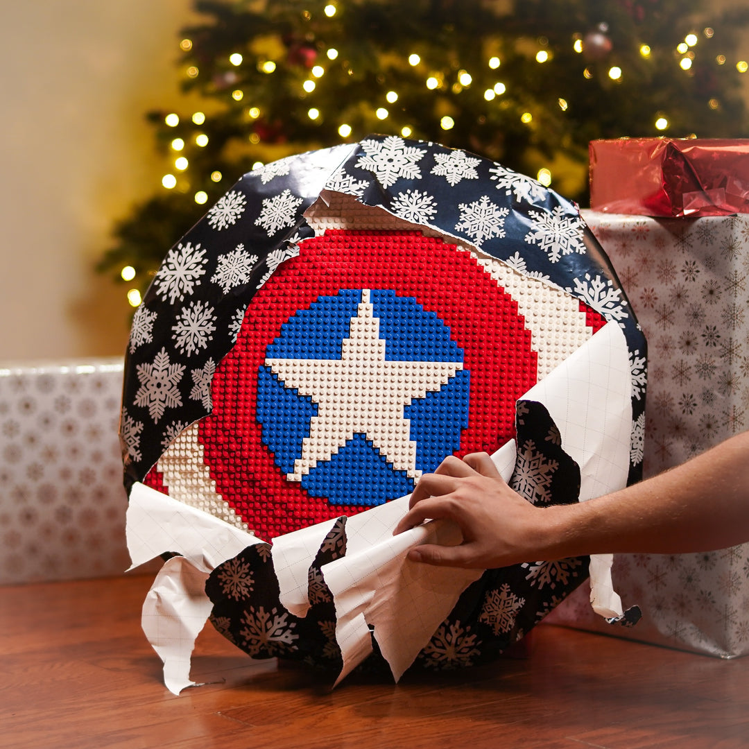 Cap Shield Life-Sized Replica in LEGO Bricks by Bricker Builds unwrapped by the Christmas Tree