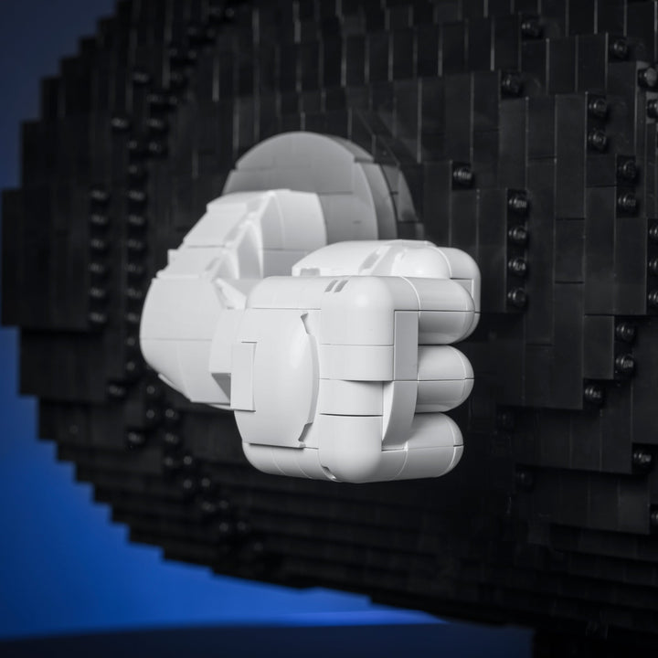 Angry Bill made of Lego bricks hand angle