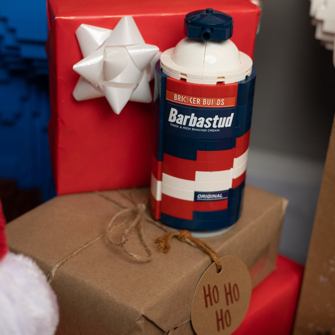 Barbastud Can in LEGO Bricks by Bricker Builds Life-Sized Replica by Christmas Tree