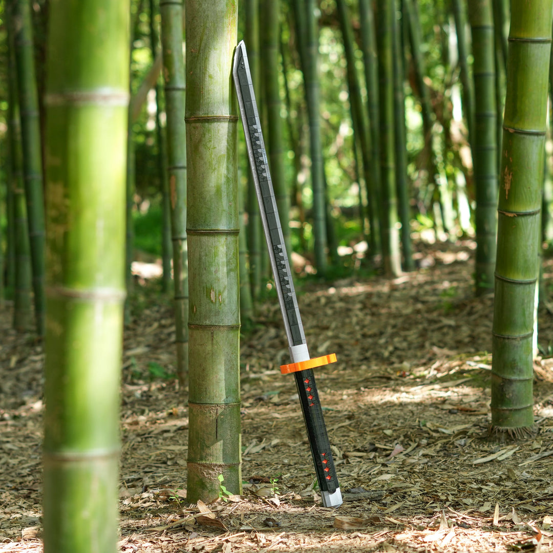 Demonic Defeater Sword Made of LEGO bricks by Bricker Builds in a bamboo forest