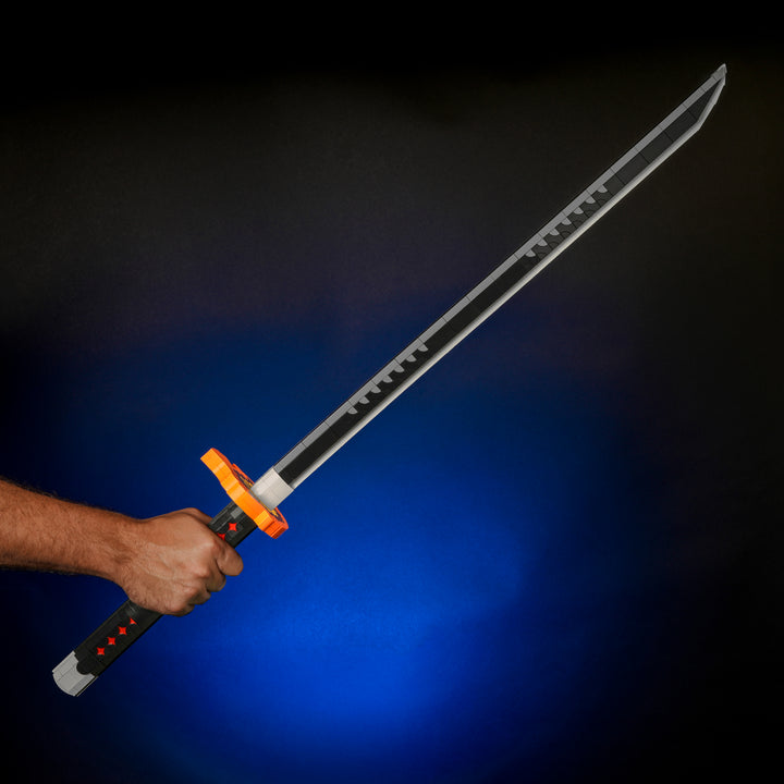 Demonic Defeater Sword Made of LEGO bricks by Bricker Builds being held in a hand