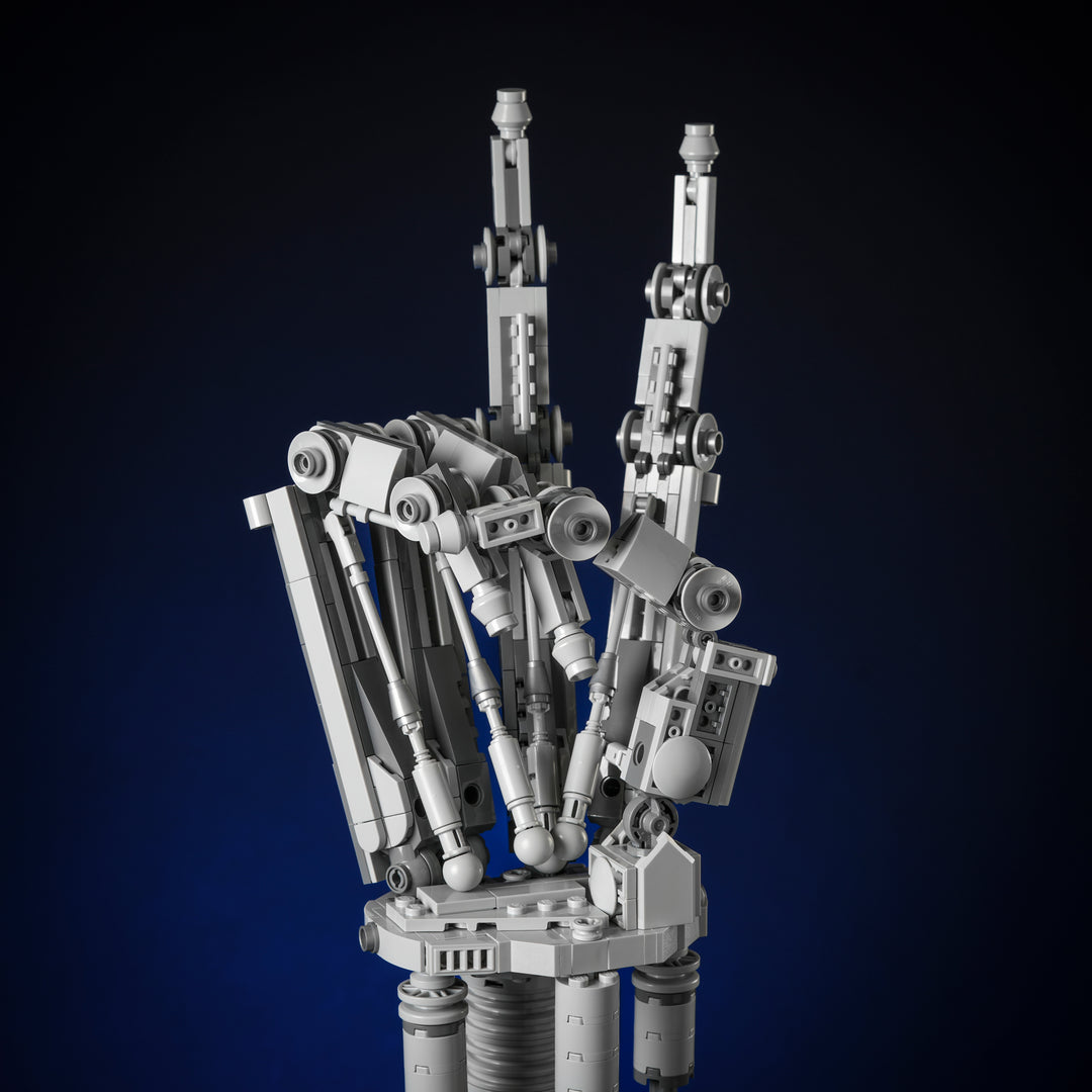 Eliminator Arm made of LEGO bricks by Bricker Builds peace sign pose