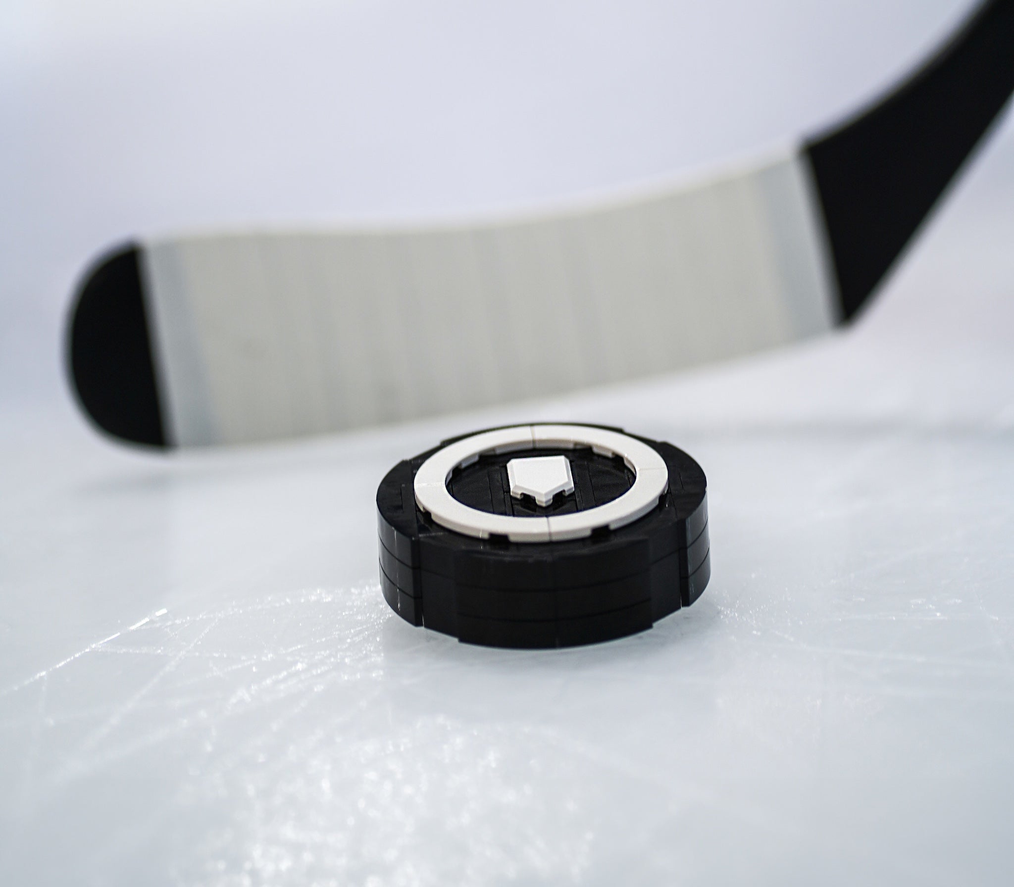 Hockey Puck on Ice Lice Sized Replica in LEGO Bricks by Bricker Builds