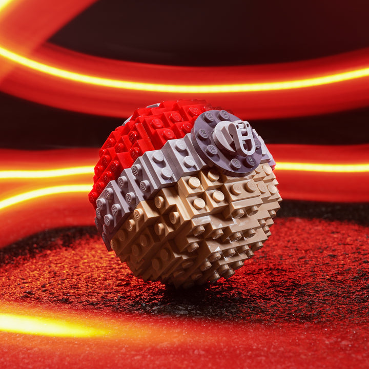 Ancient Pocket Sphere in LEGO Bricks Life Sized by Bricker Builds in neon lights on asphalt