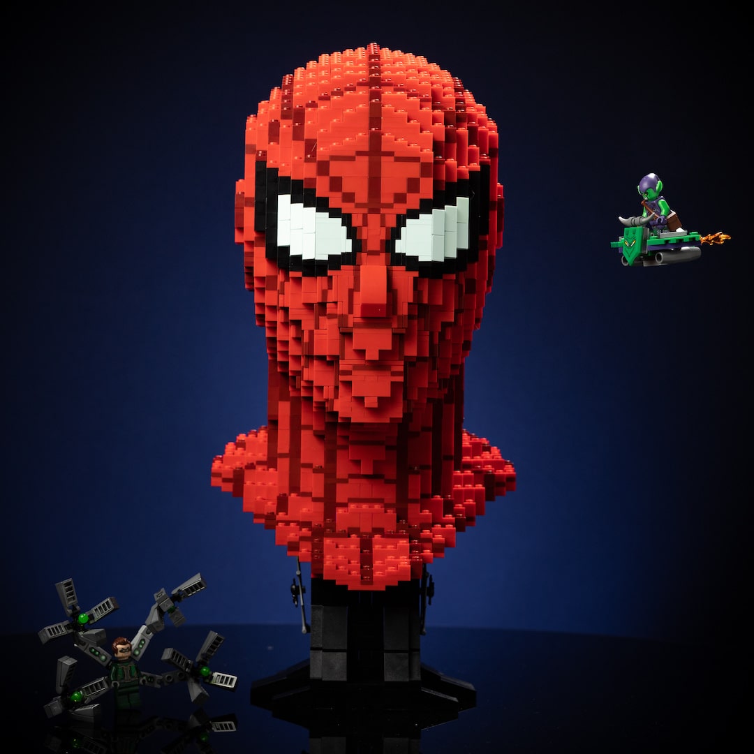 Web Slinger (No Way Home) Life-Sized Bust built with LEGO® bricks - by Bricker Builds