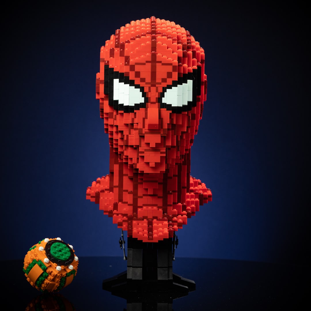 Web Slinger (No Way Home) Life-Sized Bust built with LEGO® bricks - by Bricker Builds