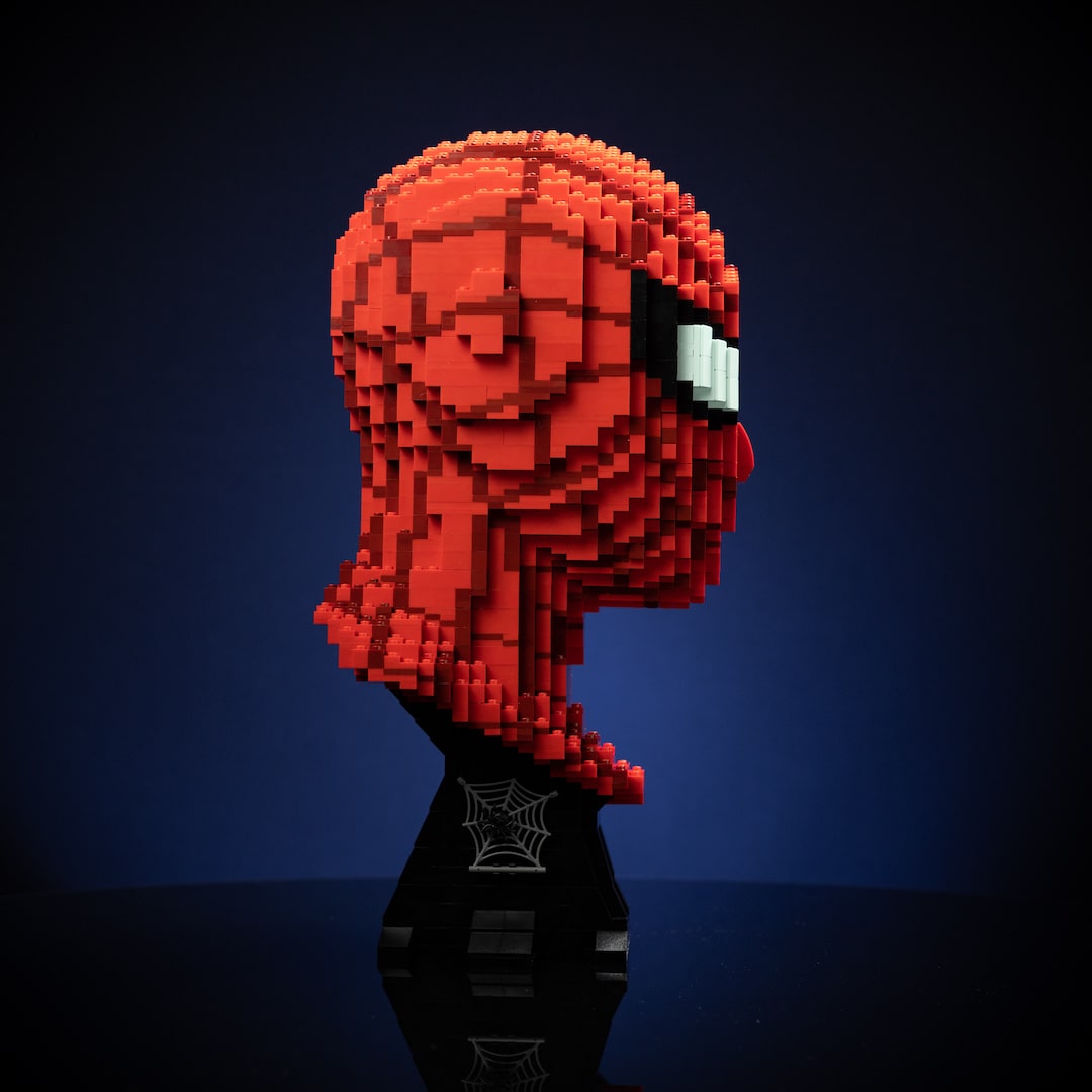 Web Slinger (No Way Home) Life-Sized Bust built with LEGO® bricks - by Bricker Builds