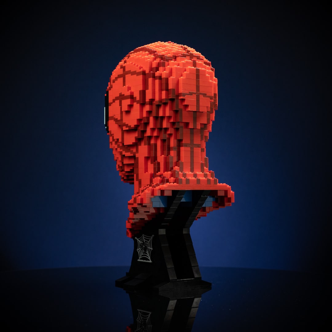 Web Slinger (No Way Home) Life-Sized Bust built with LEGO® bricks - by Bricker Builds