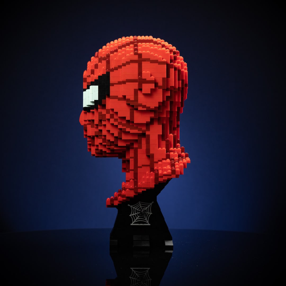 Web Slinger (No Way Home) Life-Sized Bust built with LEGO® bricks - by Bricker Builds