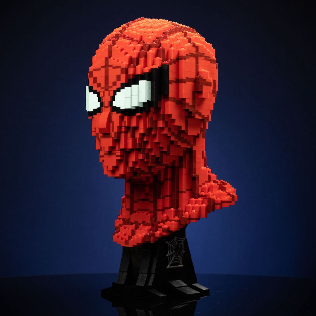 Web Slinger (No Way Home) Life-Sized Bust built with LEGO® bricks - by Bricker Builds