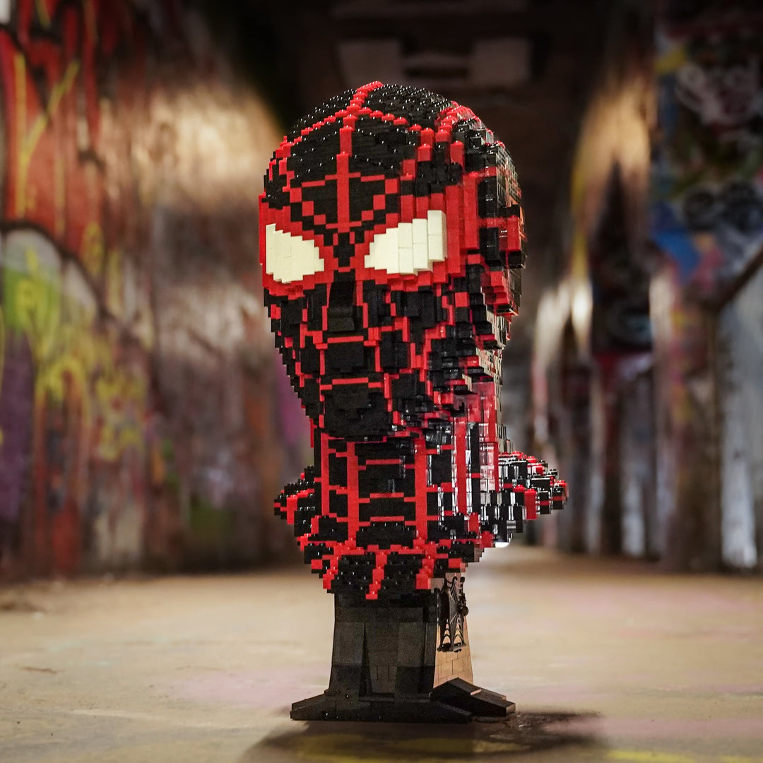 Miles (Web-Slinger) Life-Sized Bust built with LEGO® bricks - by Bricker Builds