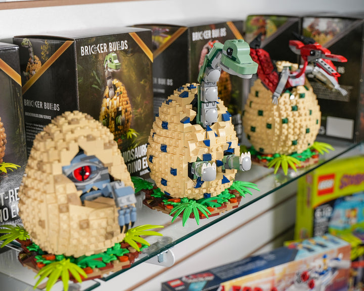 Bricker Builds T-Rex, Brachiosaurus, Pterodaktylus, Verpackung für Dino-Eierboxen im Regal, Großhandel 3