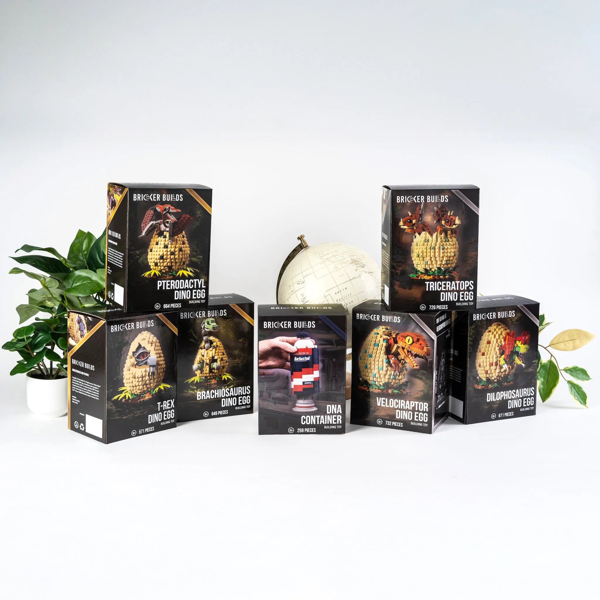Custom LEGO brick dinosaur kit with premium packaging example for wholesale and retail and marketing with brands or corporate events by Bricker Builds