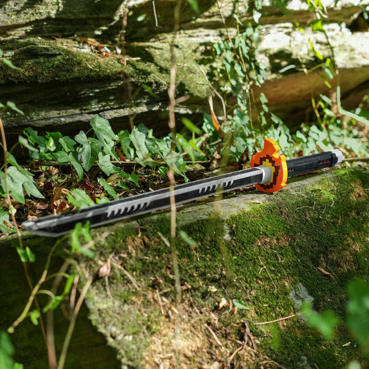 Demonic Defeater Sword Made of LEGO bricks by Bricker Builds on a log