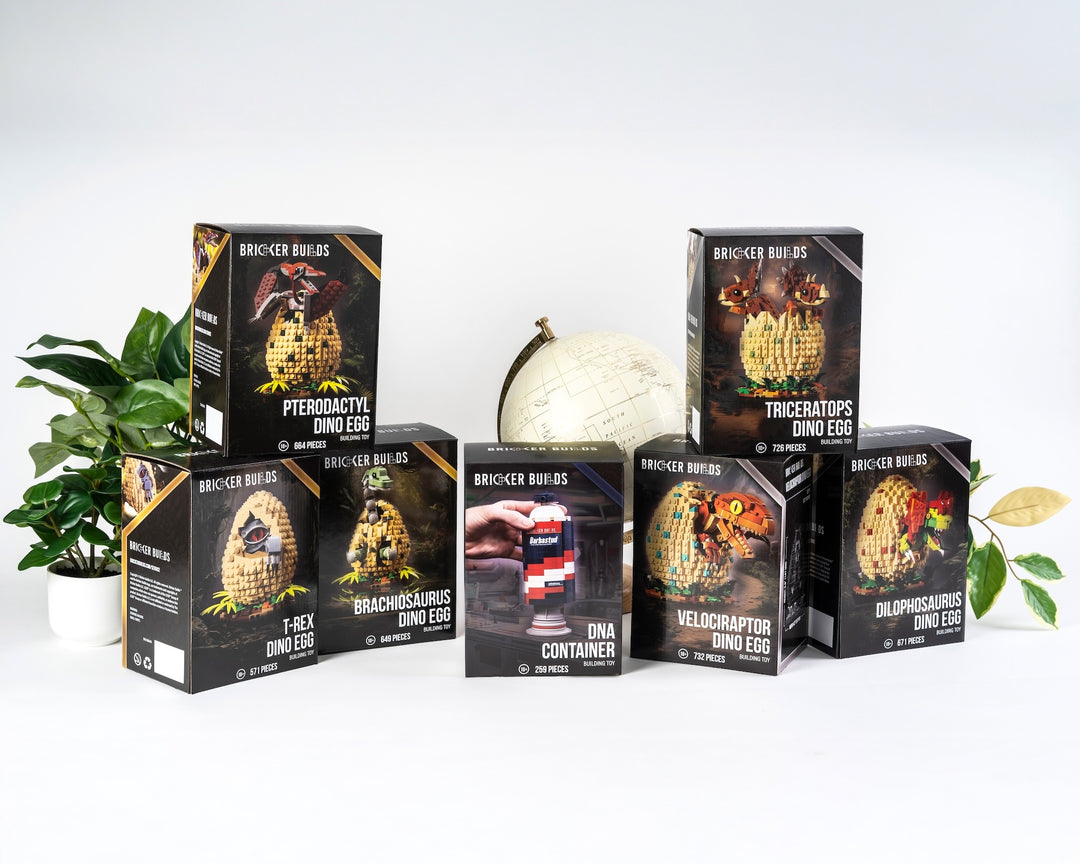 Bricker Builds Dino Egg and DNA Container Boxes Packaging in Lifestyle Setting Wholesale wider