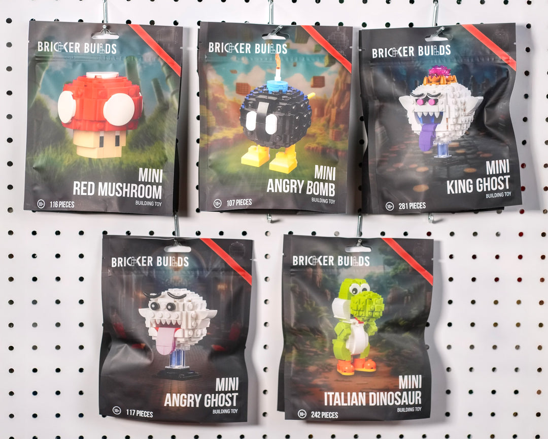 Bricker Builds Mini Italian Bros Red Mushroom Angry Bomb King Ghost Angry Ghost Italian Dinosaur Hanging/Standing Bag Packaging Wholesale Bundle