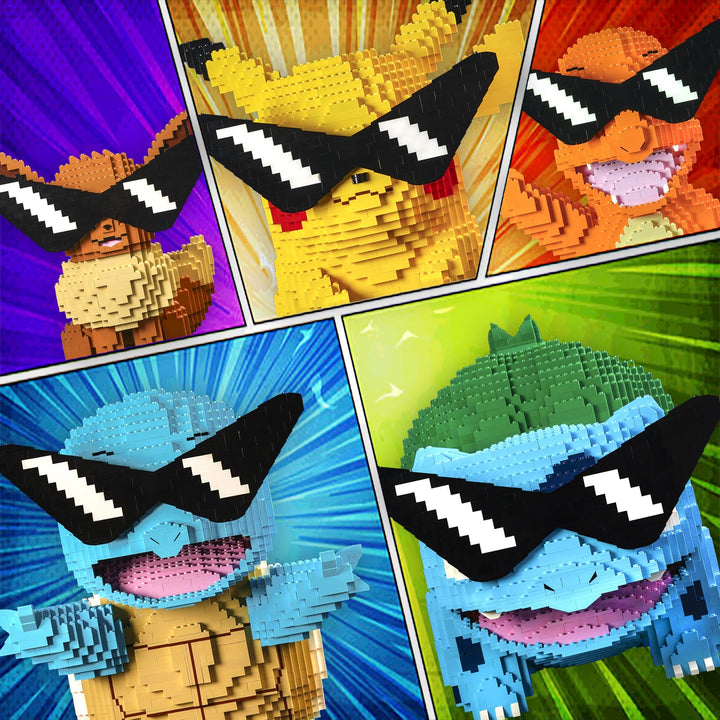 V-Fin Squad Glasses made of LEGO® Bricks By Bricker Builds collage on Pocket Monsters