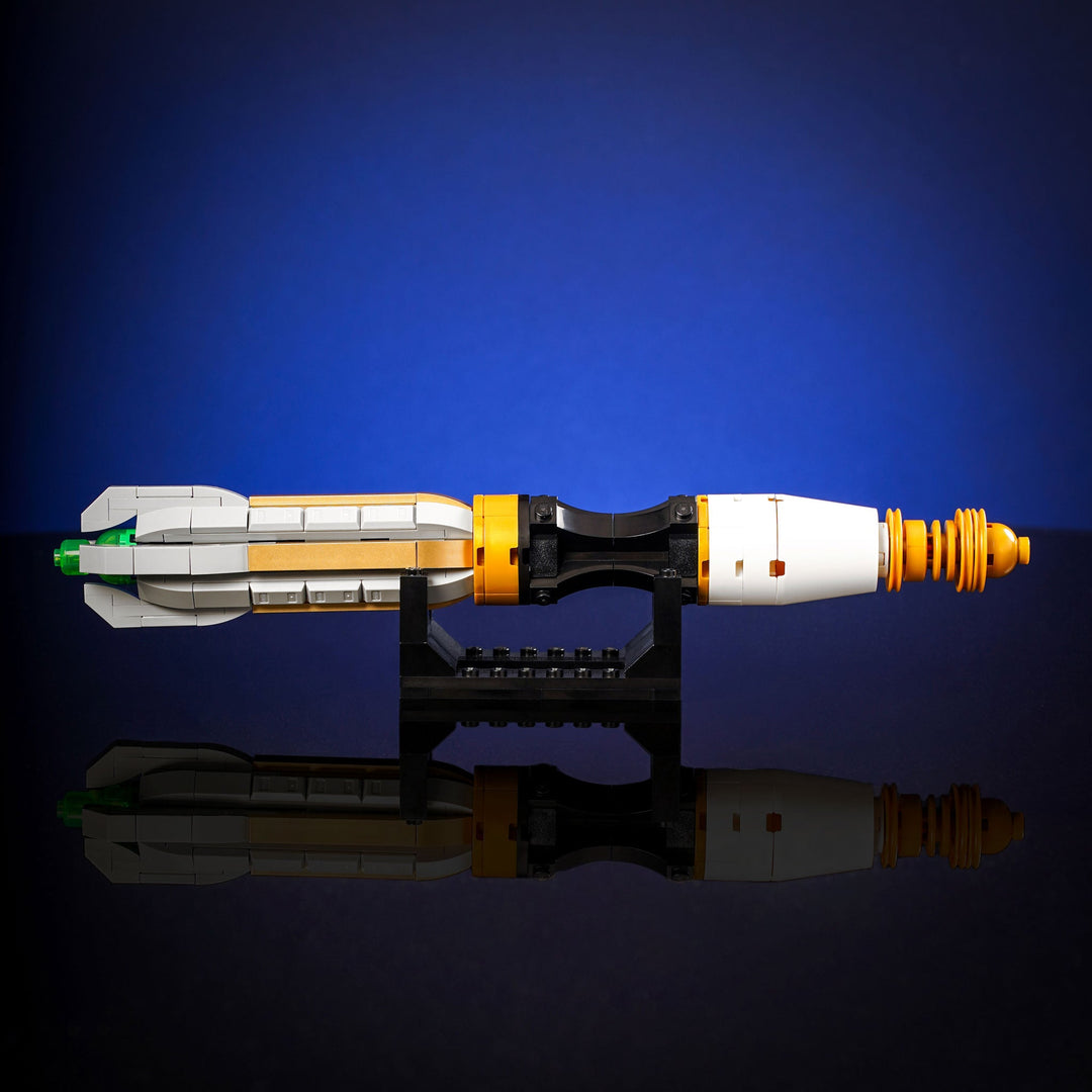 Timey Winder Made of LEGO® Bricks by Bricker Builds on its custom brick built stand