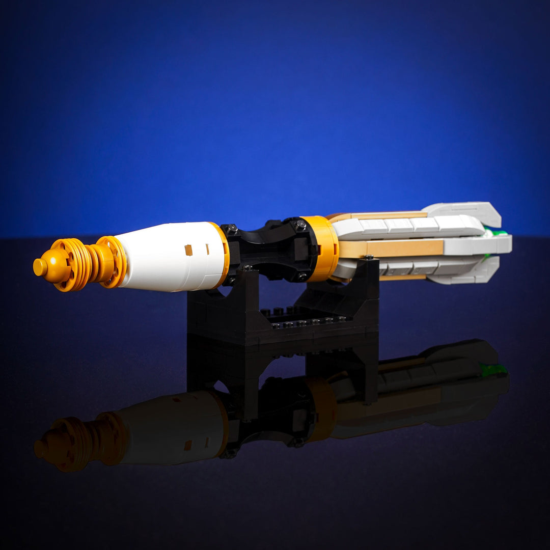 Timey Winder Made of LEGO® Bricks by Bricker Builds on its custom brick built stand