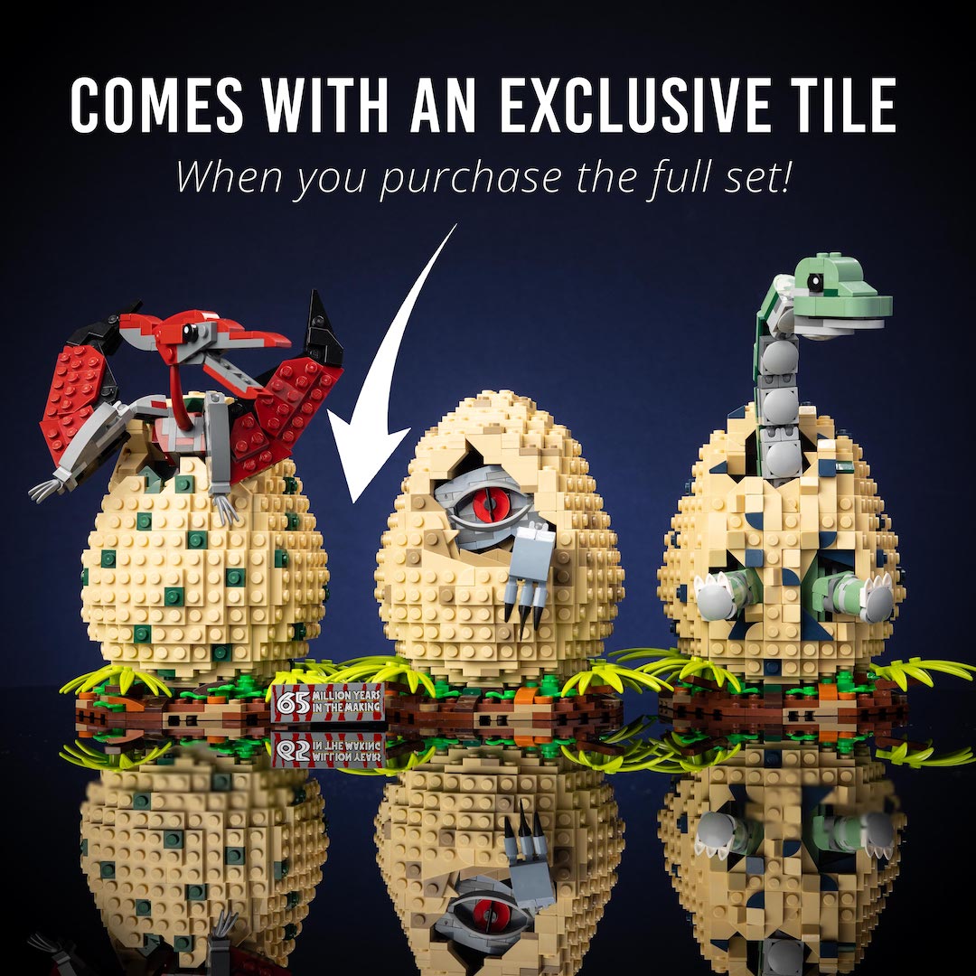 Dinosaur Eggs built with LEGO® bricks - All 3 + an Exclusive Printed Tile! by Bricker Builds
